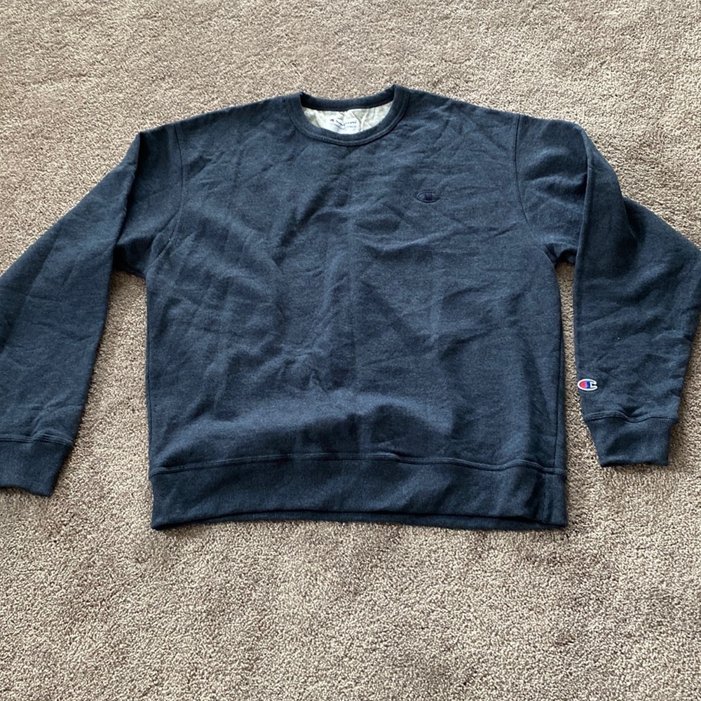 Champion Navy Crewneck Sweatshirt Classic Logo Casual SIZE L